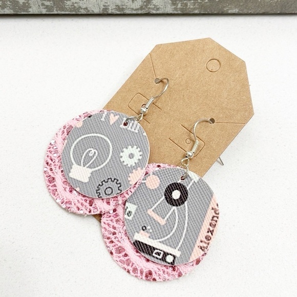 Scientist print hand made earrings - Picture 1 of 2